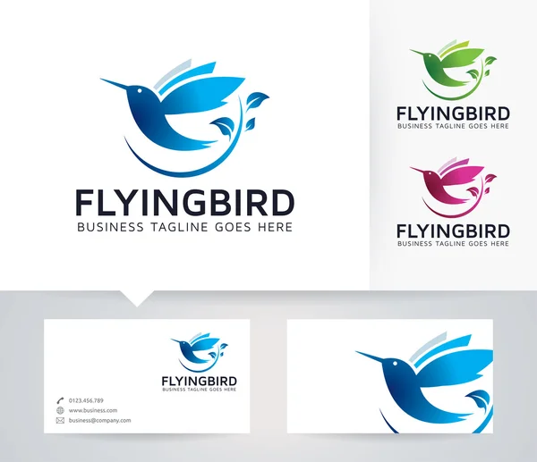 Flying Bird vector logo with business card template — Stock Vector