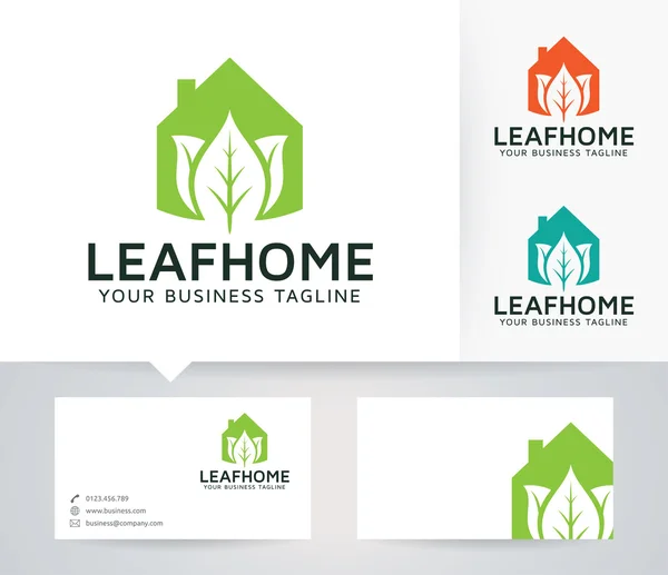 Leaf Home vector logo with business card template — Stock Vector