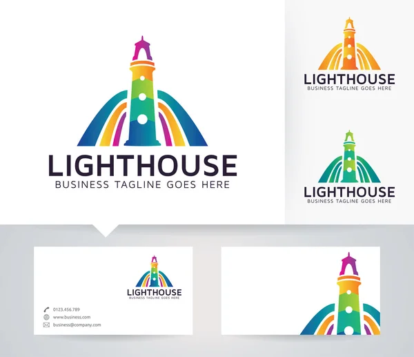 Lighthouse vector logo with business card template — Stock Vector