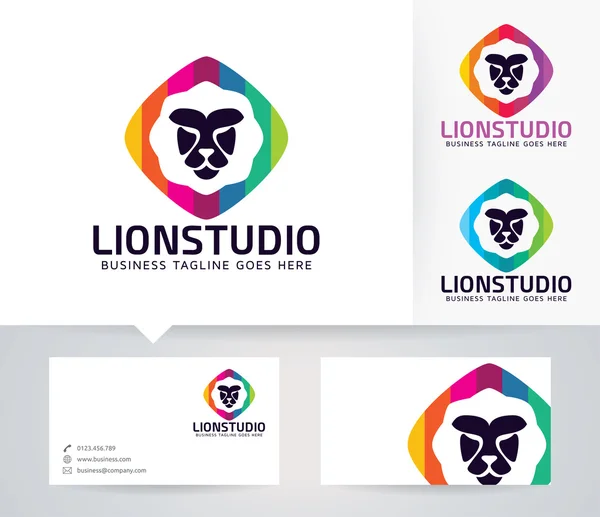 Lion Studio vector logo with business card template