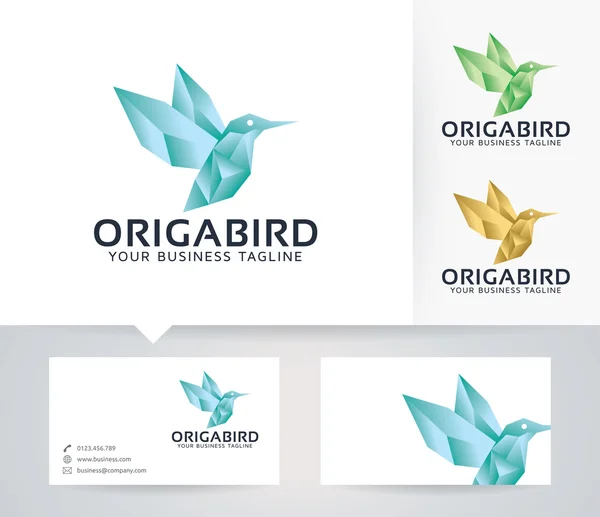 Origami Bird vector logo with business card template — Stock Vector