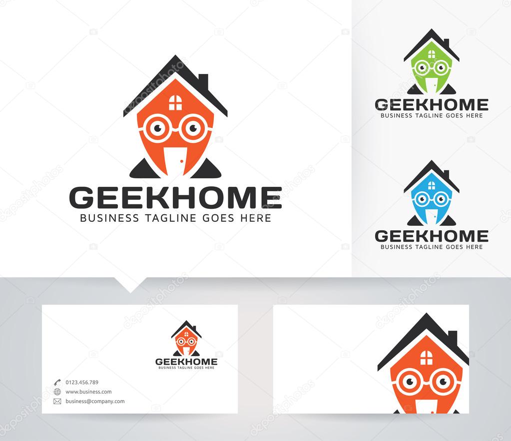 Geek Home vector logo with business card template