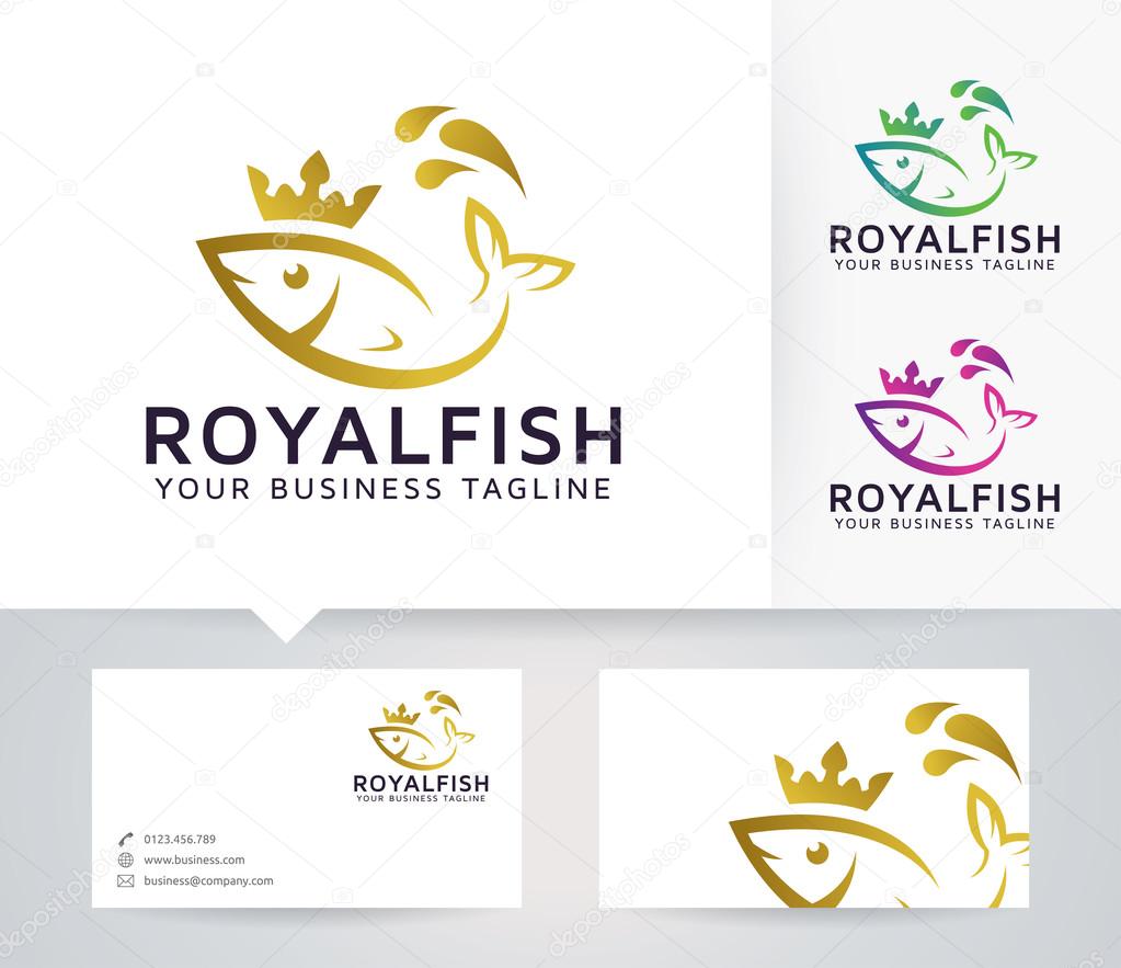 Royal Fish vector logo with business card template