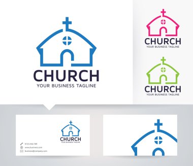 Church vector logo with business card template clipart