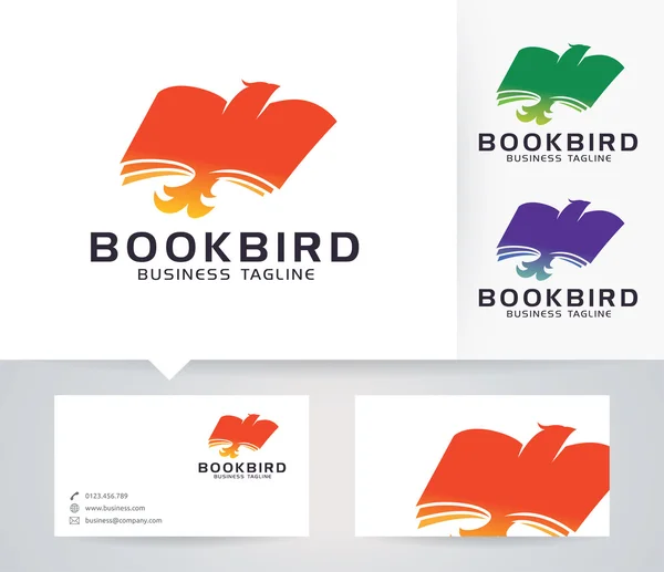 Logo vectoriel Book Bird avec modèle de carte de visite — Image vectorielle