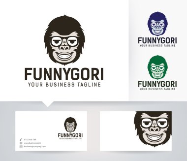 Alternatif renkler ve kartvizit şablonu ile Funny Gorilla vektör logosu