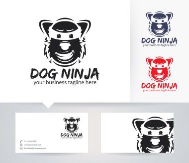 Alternatif renkler ve kartvizit şablonu ile Dog Ninja vektör logosu