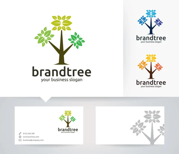 Logo wektorowe Brand Tree z alternatywnymi kolorami i szablonem wizytówek — Wektor stockowy