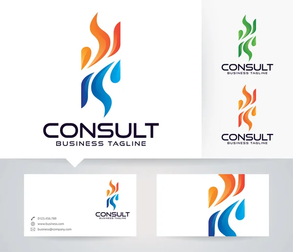 Consulting vector logo with alternative colors and business card template — Stock Vector