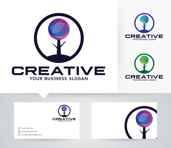Logotipo de vector de árbol creativo con colores alternativos y plantilla de tarjeta de visita — Vector de stock
