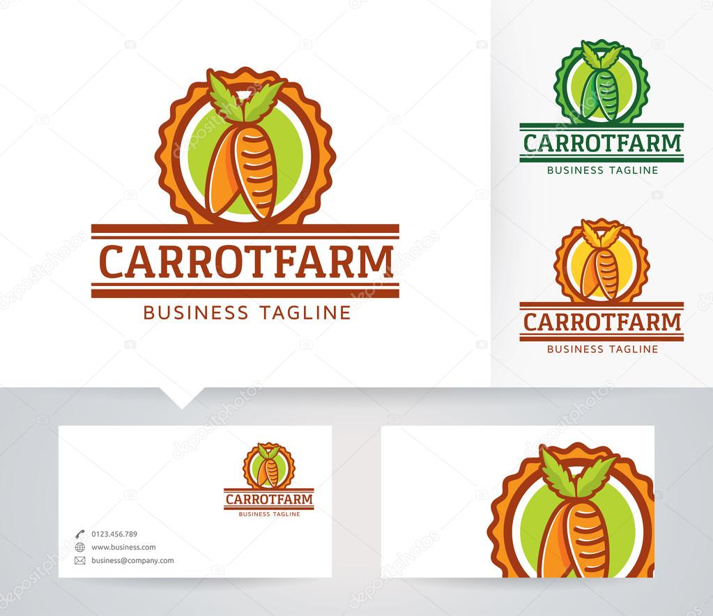 Carrot Farm vector logo with alternative colors and business card template