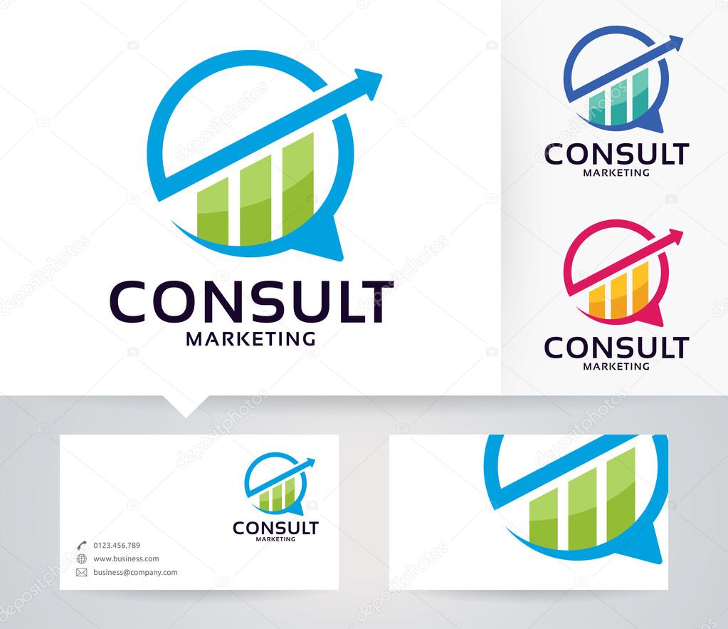 Consult Marketing vector logo with alternative colors and business card template