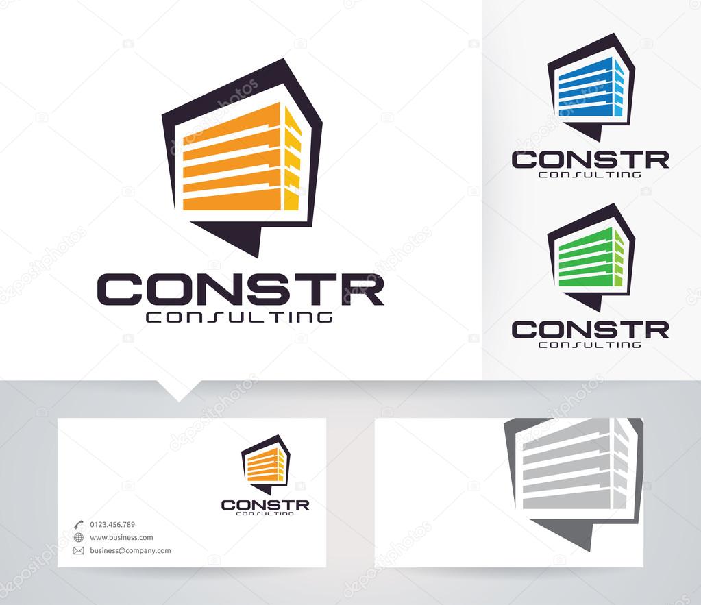 Construction Consulting vector logo with alternative colors and business card template