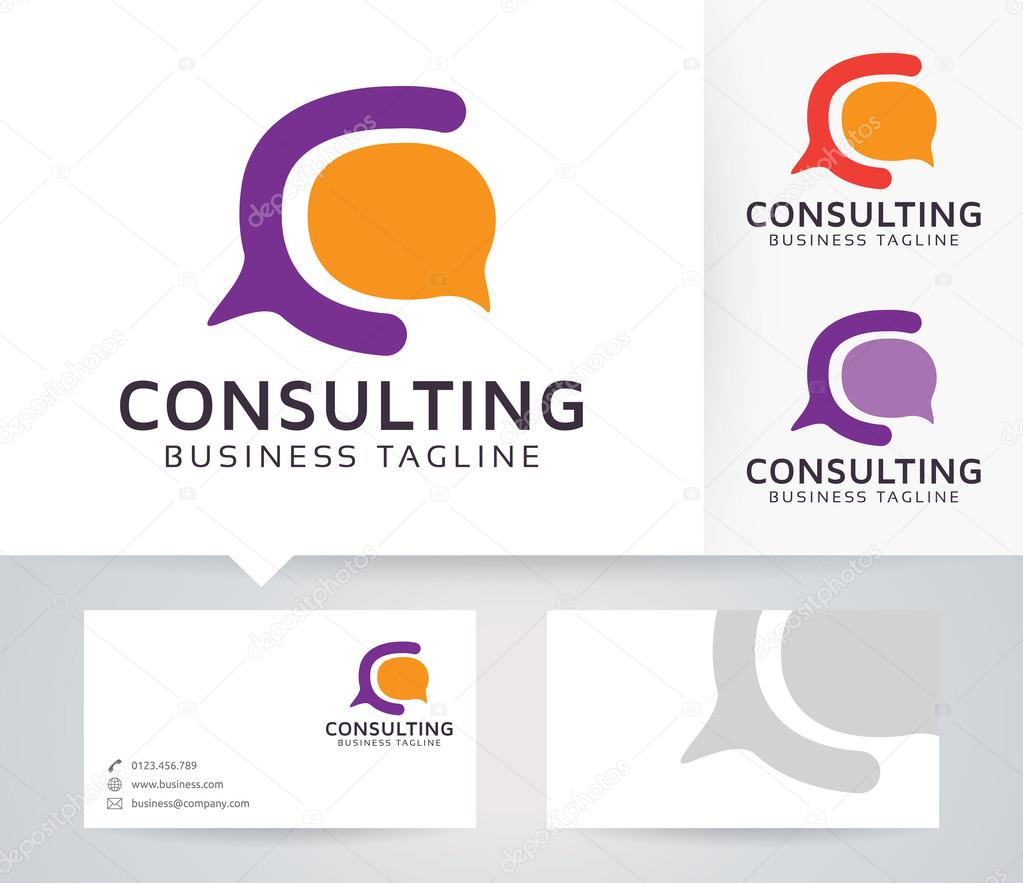 Consulting - Letter C vector logo with alternative colors and business card template