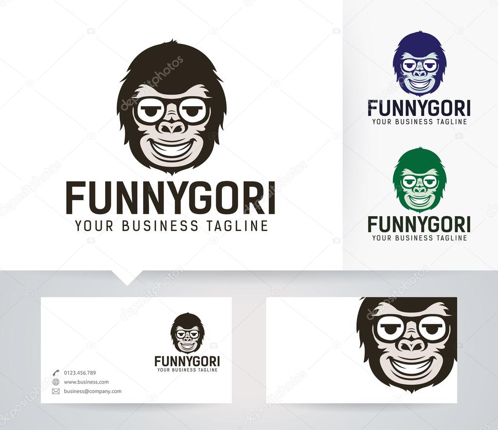 Funny Gorilla vector logo with alternative colors and business card template