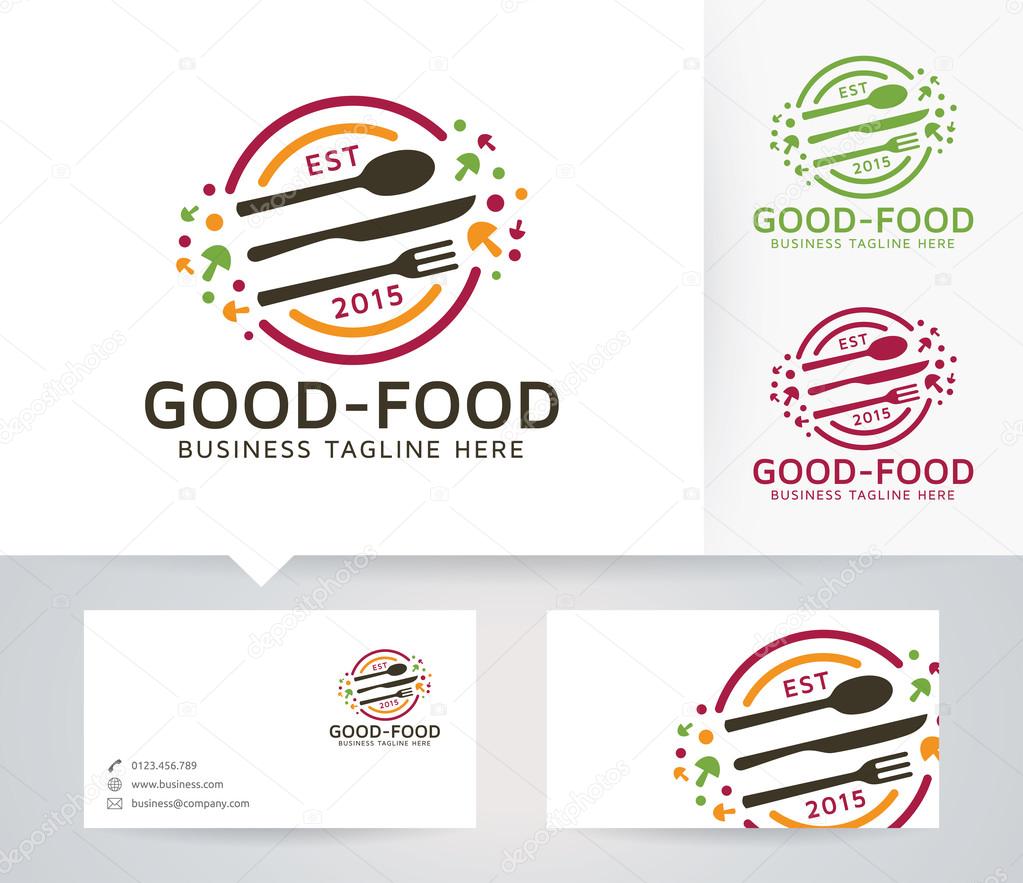 Good Food vector logo with alternative colors and business card template