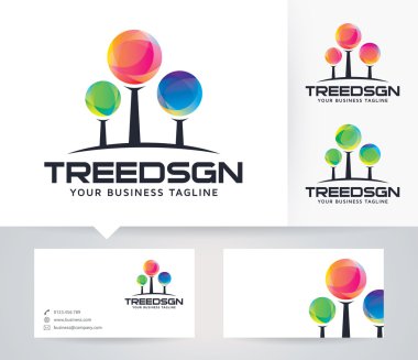 Alternatif renkler ve kartvizit şablonu ile Ağaç Tasarım vektör logosu