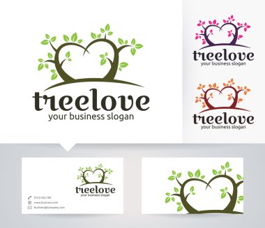 Aşk vektör logo alternatif renkleri ve kartvizit şablonuyla ağaç