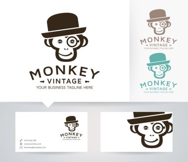Vintage maymun vektör logosu ile alternatif renkleri ve kartvizit şablonu