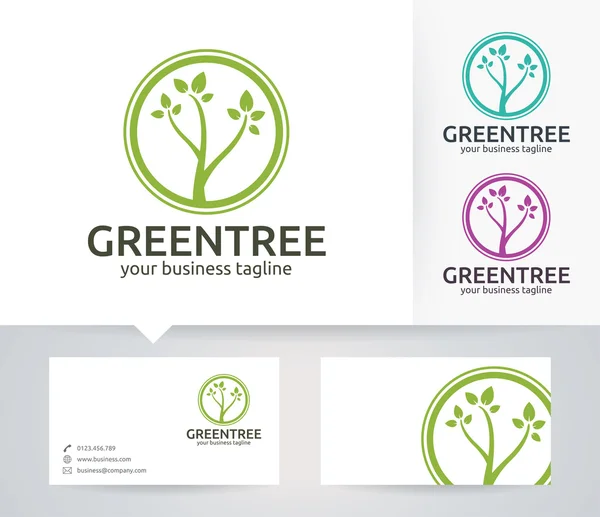 Логотип вектора зеленого дерева с альтернативными цветами и шаблоном визитной карточки — стоковый вектор