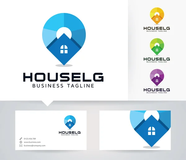 Huis Locator vector logo met alternatieve kleuren en visitekaartje template — Stockvector