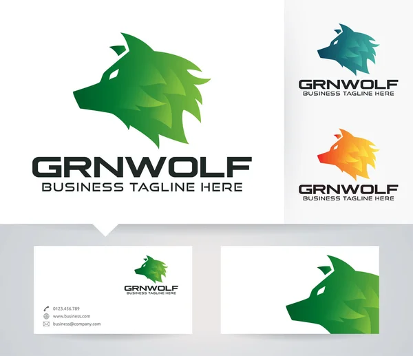 Green Wolf vector logo with alternative colors and business card template — Stock Vector