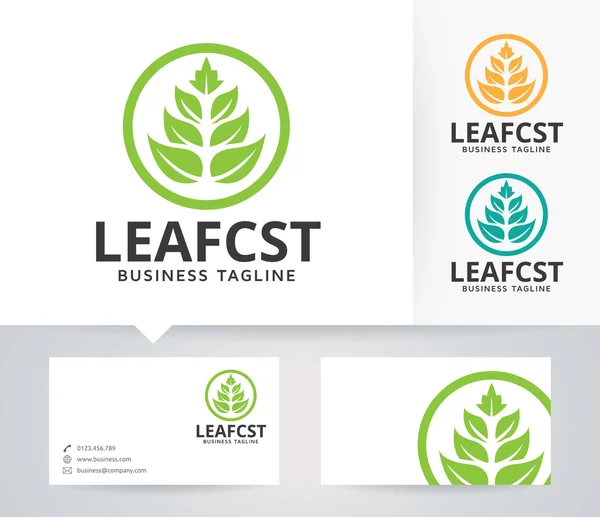 Leaf Consulting vector logo met alternatieve kleuren en visitekaartje template — Stockvector