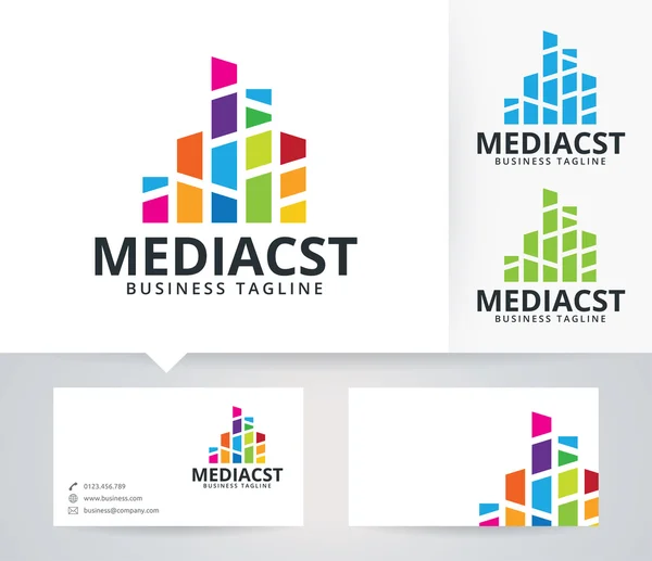 Media Consulte o logotipo do vetor com cores alternativas e modelo de cartão de visita — Vetor de Stock