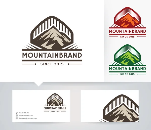 Logotipo vectorial Mountain Brand con colores alternativos y plantilla de tarjeta de visita — Vector de stock