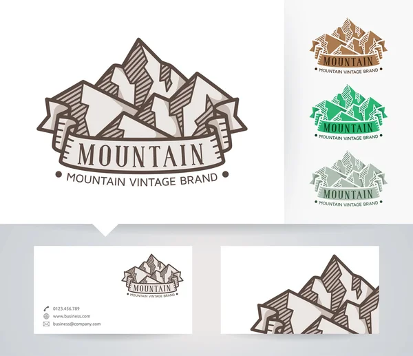 Logotipo vectorial de Mountain Vintage Brand con colores alternativos y plantilla de tarjeta de visita — Vector de stock