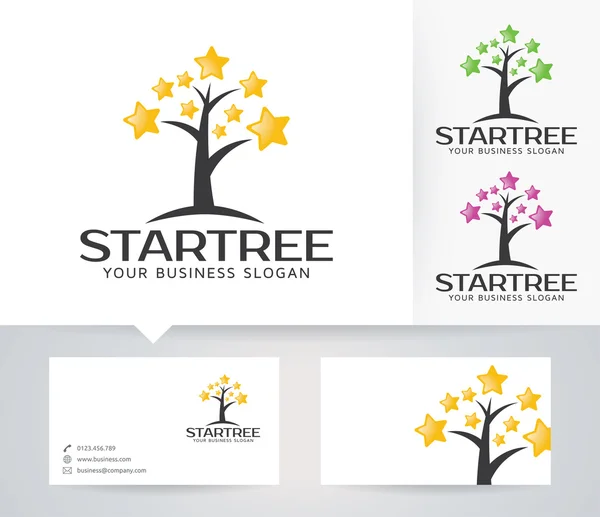 Logo vettore Star Tree con colori alternativi e modello di biglietto da visita — Vettoriale Stock