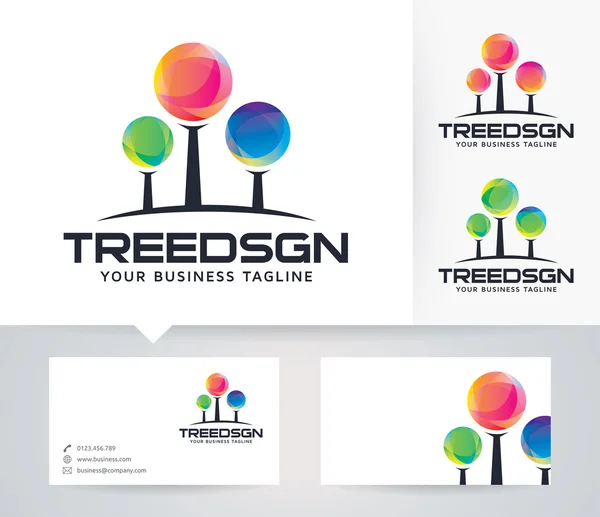 Tree Design logotipo do vetor com cores alternativas e modelo de cartão de visita —  Vetores de Stock