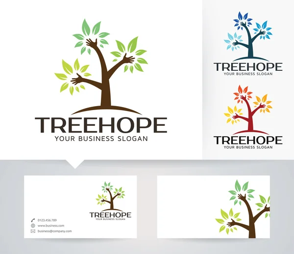 Tree Hope logo vettoriale con colori alternativi e modello di biglietto da visita — Vettoriale Stock