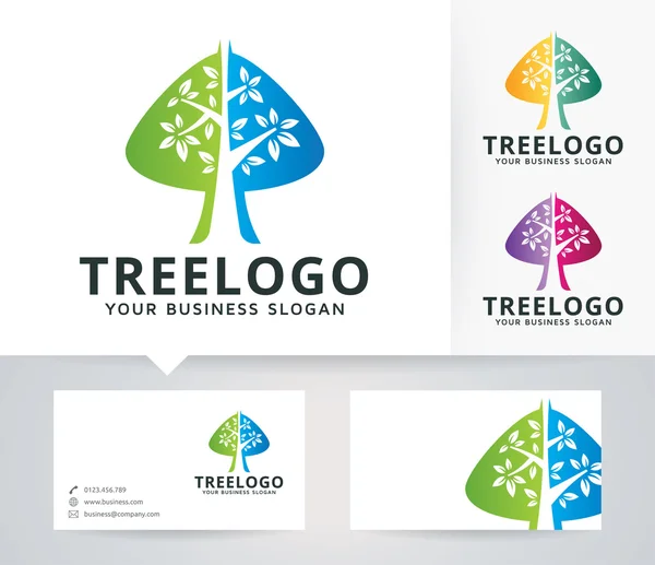 Logo vectoriel arbre avec couleurs alternatives et modèle de carte de visite — Image vectorielle