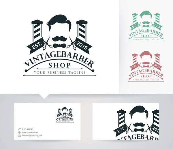 Vintage Barber Shop logo vettoriale con colori alternativi e modello di biglietto da visita — Vettoriale Stock