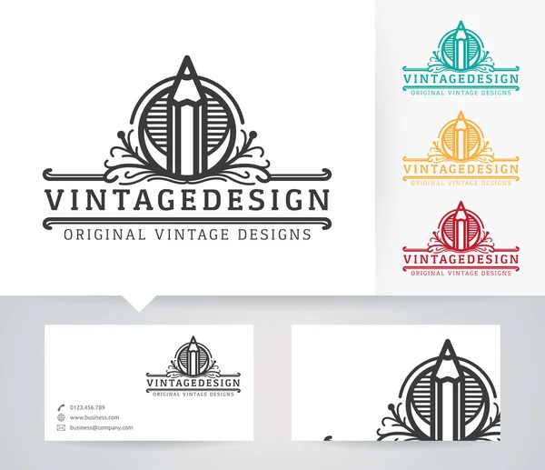 Vintage Design logotipo do vetor com cores alternativas e modelo de cartão de visita — Vetor de Stock