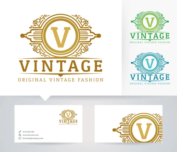 Vintage Fashion Vector logo with alternative colors and business card template — стоковый вектор