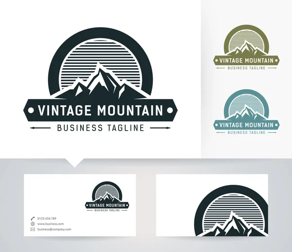 Vintage Mountain vector logo with alternative colors and business card template — Stock Vector