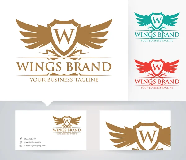 Logo vectoriel Wings Brand avec couleurs alternatives et modèle de carte de visite — Image vectorielle