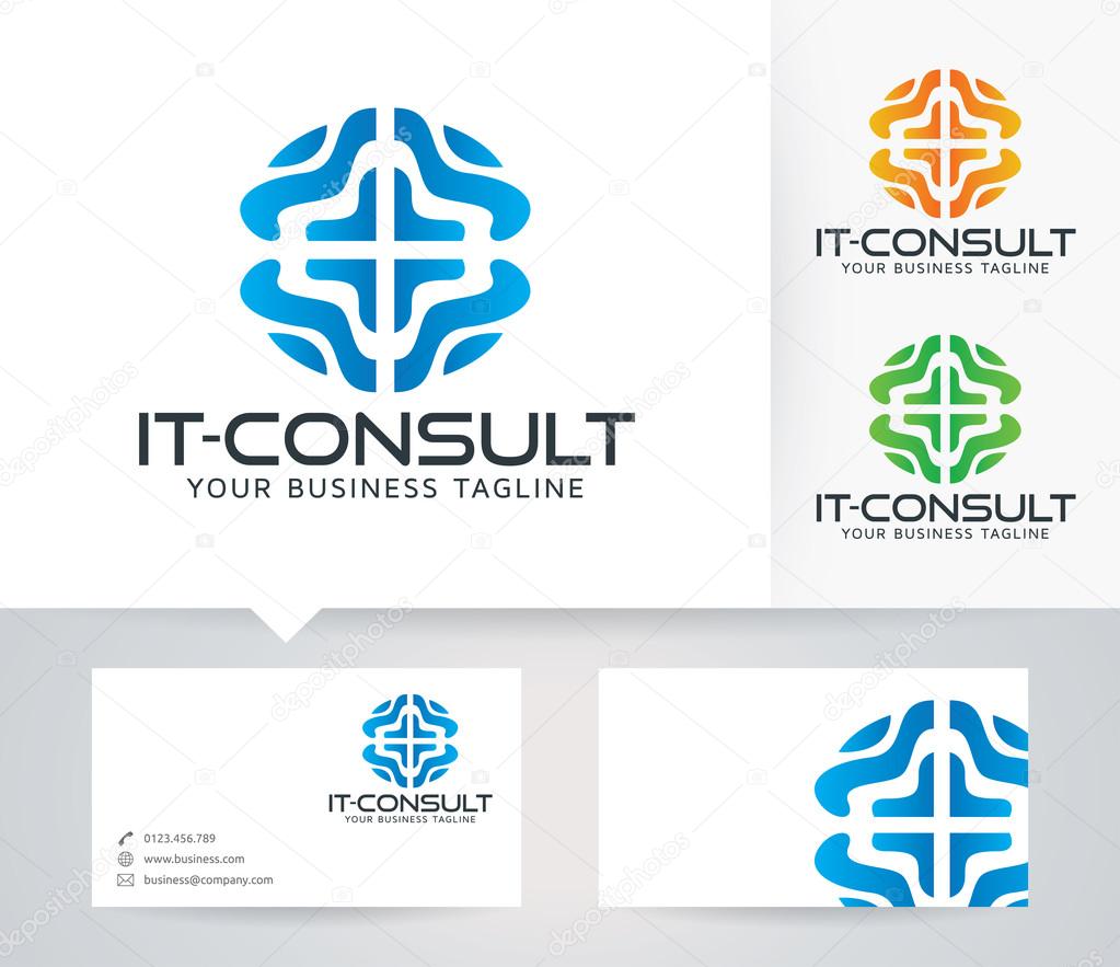 IT - Consulting vector logo with alternative colors and business card template