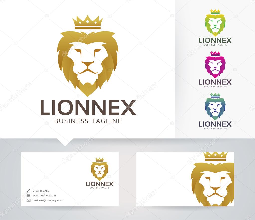 Lion Nex vector logo with alternative colors and business card template