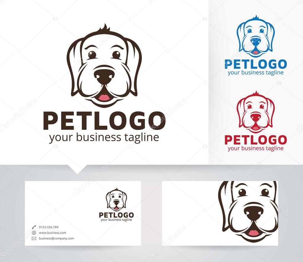 Pet vector logo with alternative colors and business card template