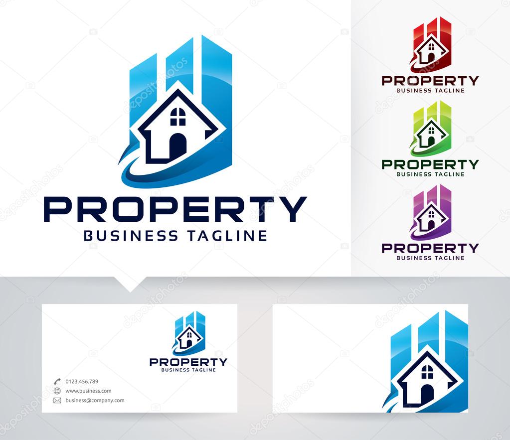 Property vector logo with alternative colors and business card template