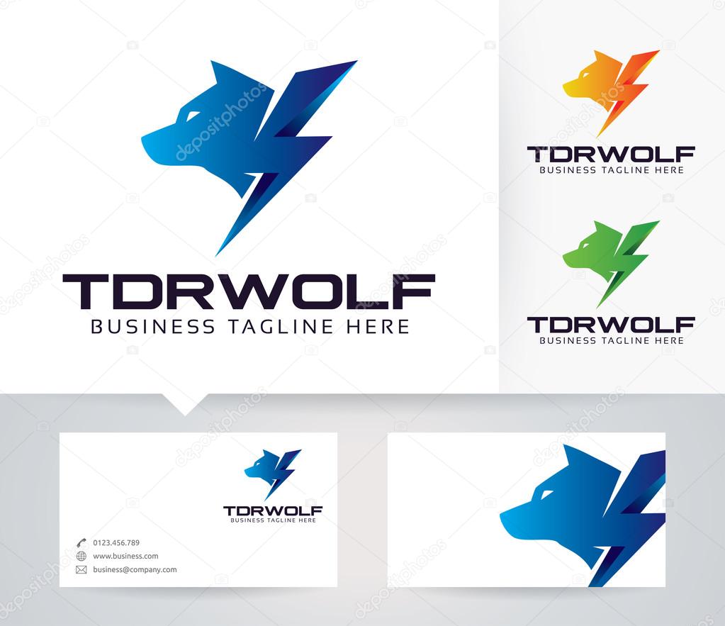 Thunder Wolf vector logo with alternative colors and business card template