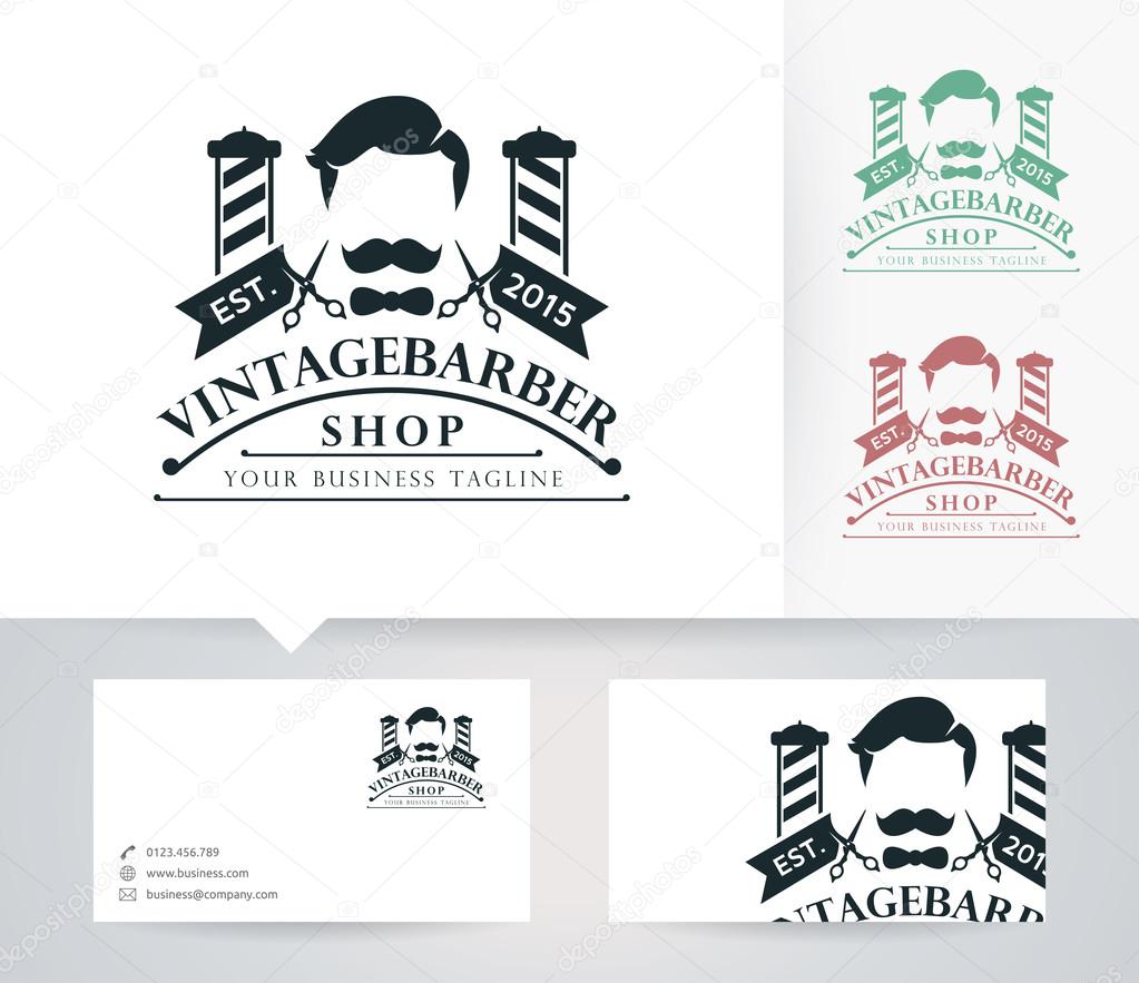 Vintage Barber Shop vector logo with alternative colors and business card template