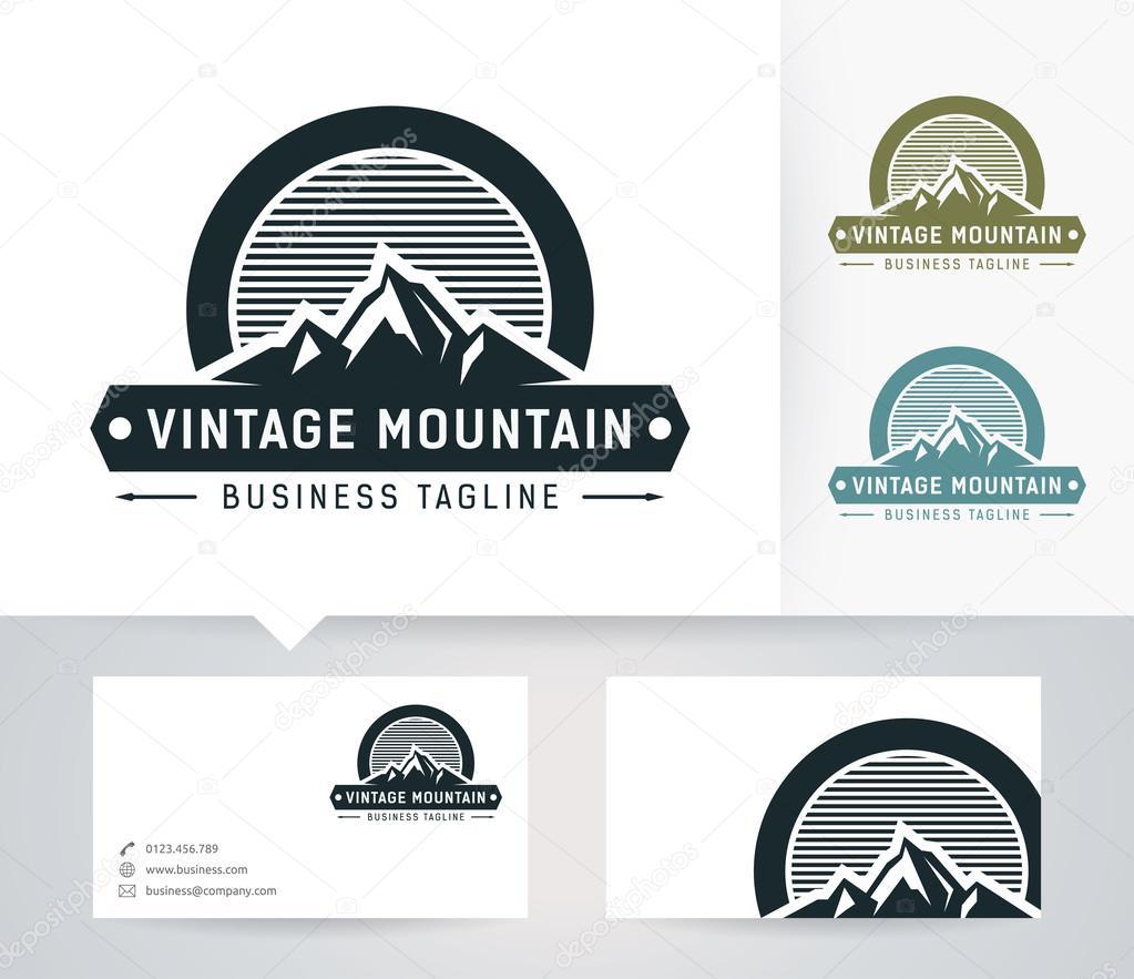 Vintage Mountain vector logo with alternative colors and business card template
