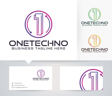 Bir Techno vektör logosu ile alternatif renkleri ve kartvizit şablonu