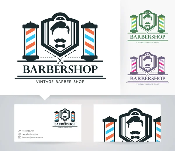 Logotipo vetorial Mr. Babershop com cores alternativas e modelo de cartão de visita — Vetor de Stock