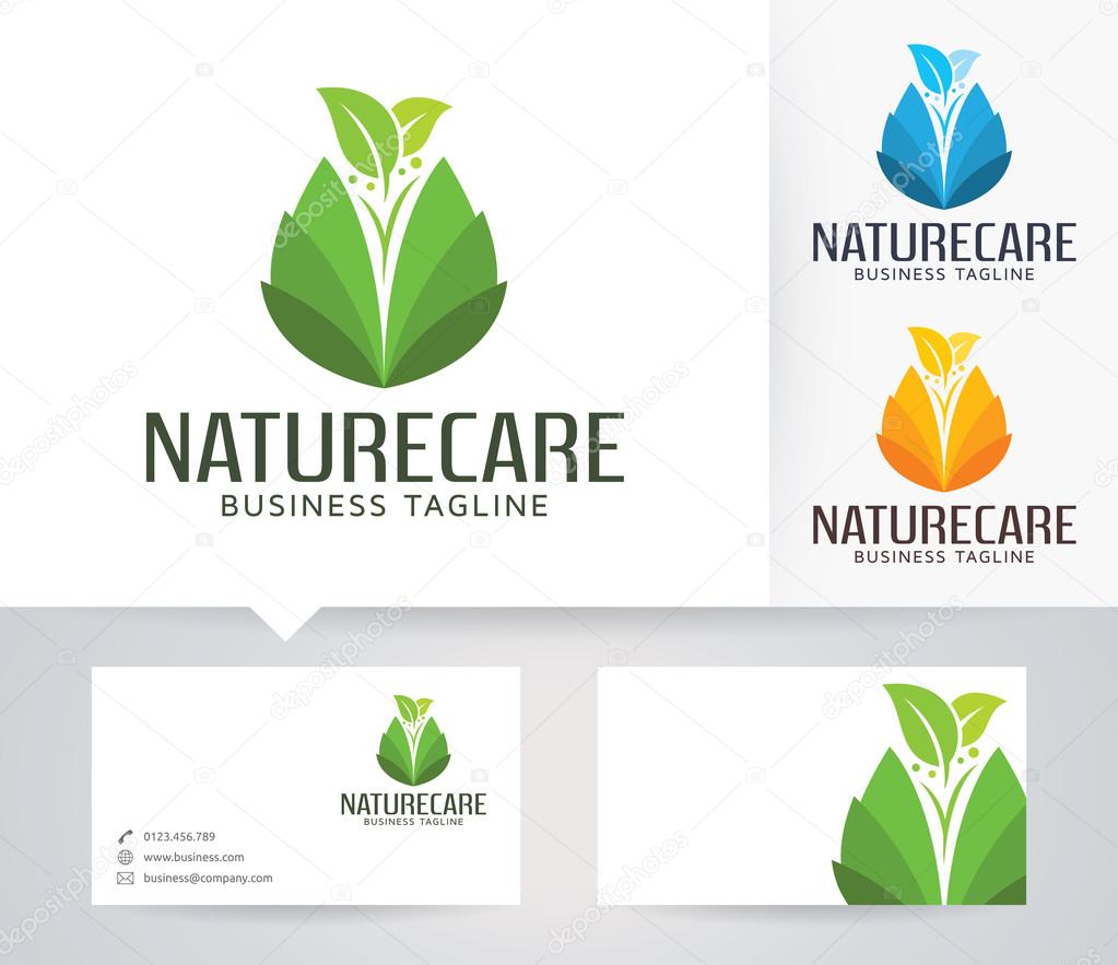 Nature Care vector logo with alternative colors and business card template