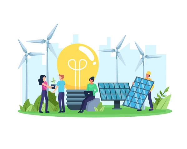 Vector Illustration Clean Energy Concept Renewable Energy Better Future People — Stock Vector